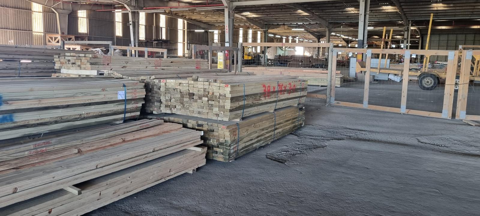 Structural timber racked in the hall
