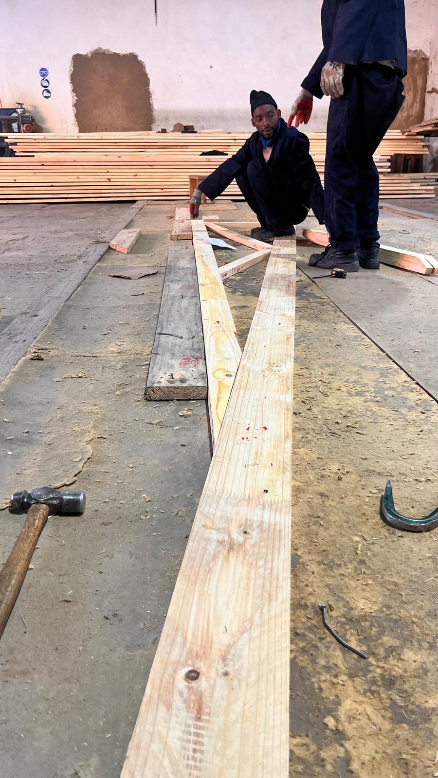 Truss assembly on the factory floor